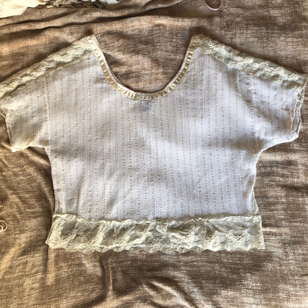 Final Sale! Free People Crop Top with Lace and Beading S - Picture 2 of 5